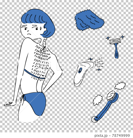 背中のケアと女性のイラストのイラスト素材