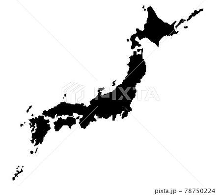 黒色のシンプルな日本地図のシルエットのイラスト素材