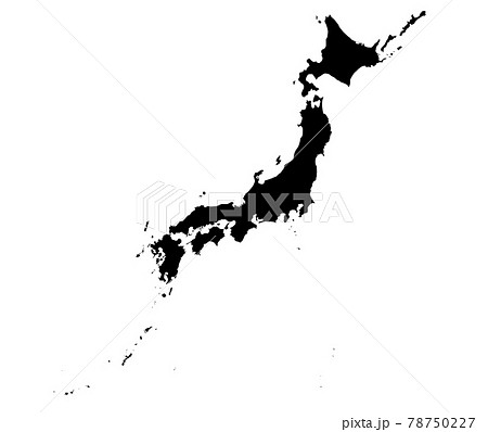 詳細な黒色の日本地図のシルエットのイラスト素材