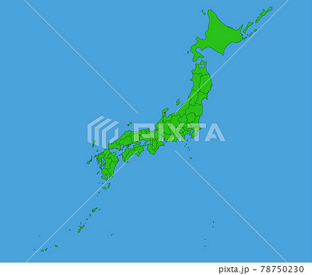 海に浮かぶ詳細な日本地図の県境のイラスト素材