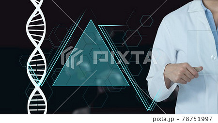 Composition of dna strand and network of hexagons over male doctor Composition of dna strand and network of hexagons over male doctor 78751997