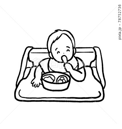 離乳食を食べる子どものイラスト 線画 離乳食を食べる子どものイラスト 線画 78752736