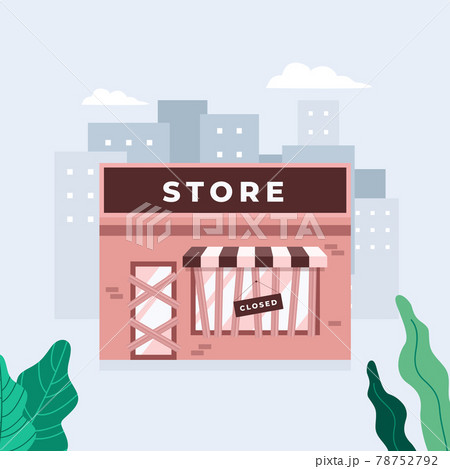 Store shop or cafe is bankrupt and closed. Locked door on a business that has gone bankrupt. 78752792