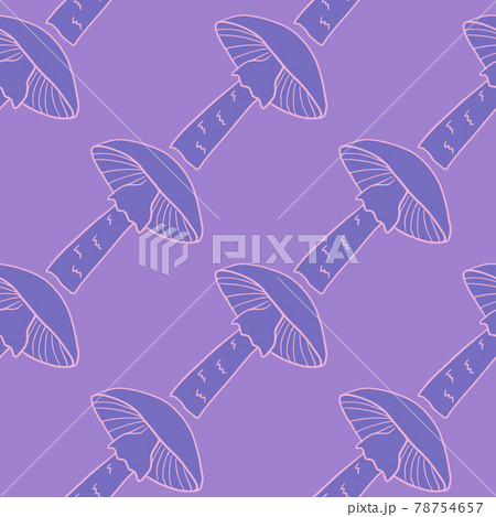Pink contoured mushroom seamless pattern in autumn season style. Purple pastel background. 78754657