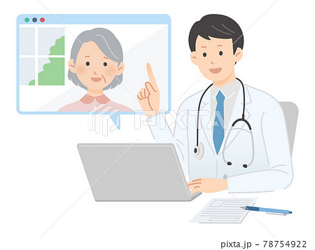 オンラインで診察を受ける高齢者、オンライン診療、診察 オンラインで診察を受ける高齢者、オンライン診療、診察 78754922