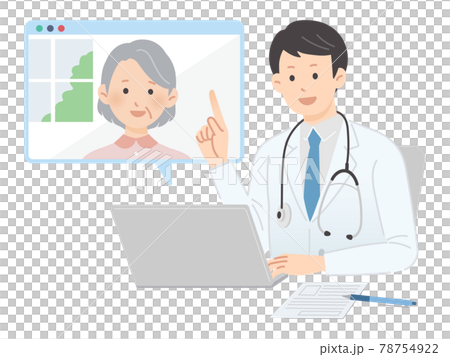 オンラインで診察を受ける高齢者、オンライン診療、診察 オンラインで診察を受ける高齢者、オンライン診療、診察 78754922