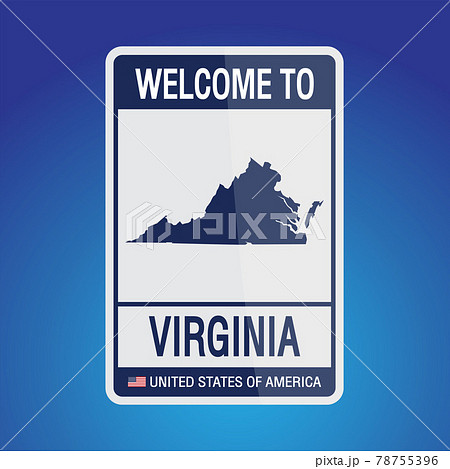 The Sign United states of America with  message, Verginia and map on Blue Background vector art image illustration. 78755396