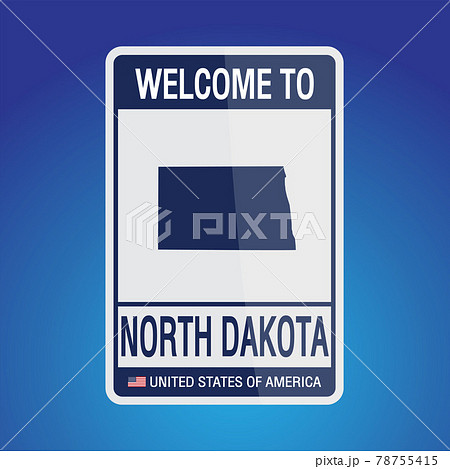 The Sign United states of America with message, North Dakota and map on Blue Background vector art image illustration. 78755415