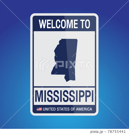 The Sign United states of America with message, Mississippi and map on Blue Background vector art image illustration. 78755441