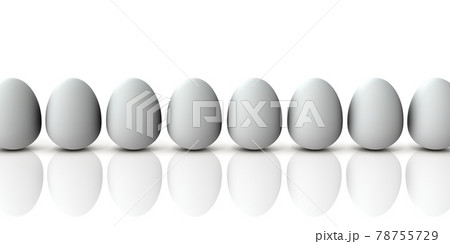 横一列に並んだ卵。白バック。3Dレンダリングイラスト。 78755729