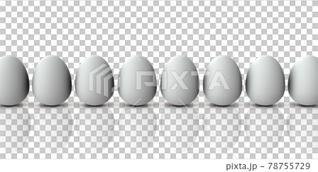 横一列に並んだ卵。白バック。3Dレンダリングイラスト。 78755729