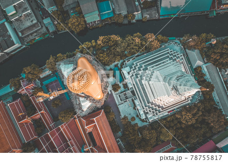 Aerial view of Wat Paknam Bhasicharoen, a temple, pagoda and Buddha statue in Bangkok Thailand 78755817