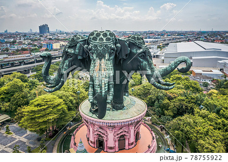 Aerial view of Erawan 3 headed elephant statue in Bangkok, Thailand Aerial view of Erawan 3 headed elephant statue in Bangkok, Thailand 78755922