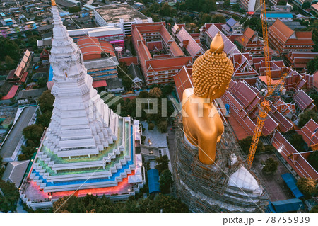 Aerial view of Wat Paknam Bhasicharoen, a temple, pagoda and Buddha statue in Bangkok Thailand 78755939