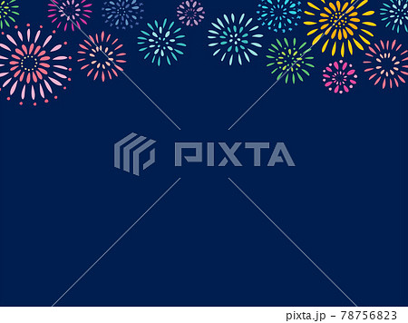 かわいい夏の夜空の打ち上げ花火フレーム 手書きイラストのイラスト素材