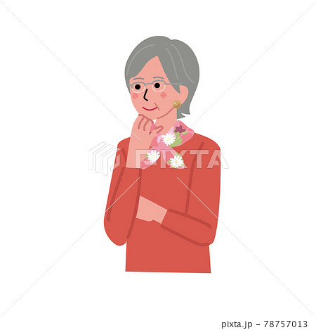 シニア女性の表情　上半身のイラスト 　納得する仕草 78757013