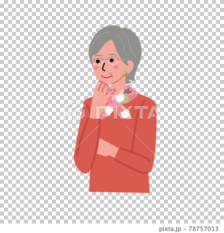 シニア女性の表情　上半身のイラスト 　納得する仕草 78757013