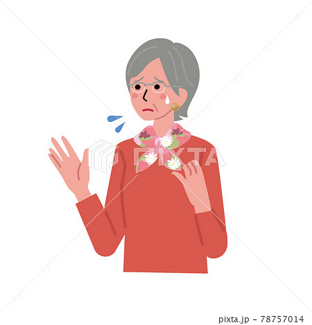 シニア女性の表情　困っている仕草　上半身のイラスト 78757014