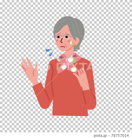 シニア女性の表情　困っている仕草　上半身のイラスト 78757014