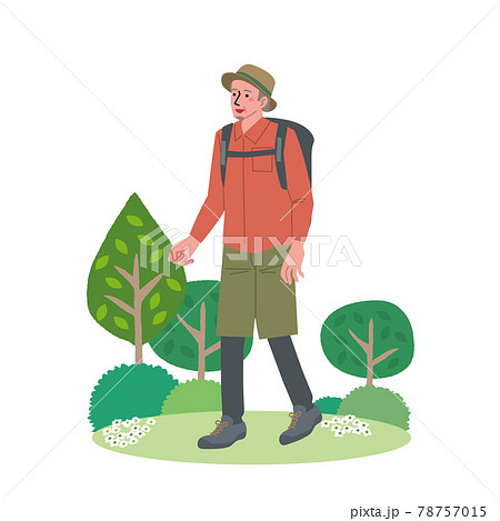 ハイキングをする中高年の男性のイラスト 78757015