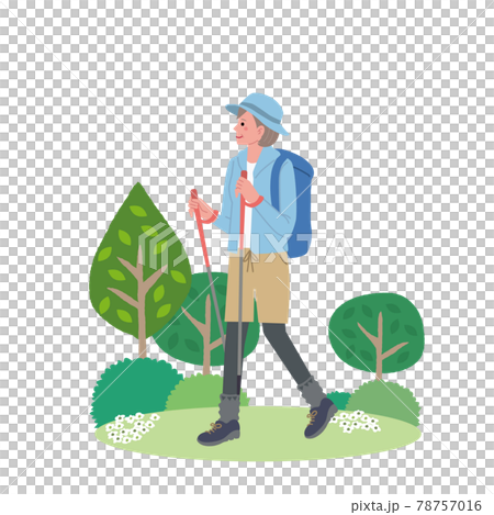 ハイキングをする中高年女性のイラスト 78757016