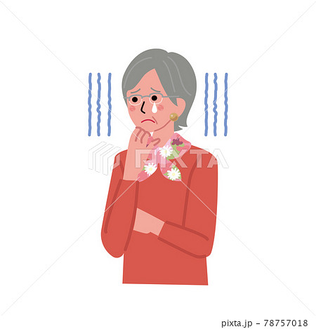 シニア女性の表情　困っている仕草　上半身のイラスト 78757018
