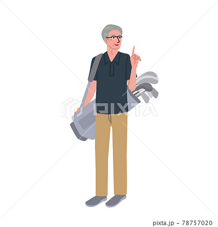 アクティブシニア　ゴルフバッグを持つシニアの男性イラスト 78757020
