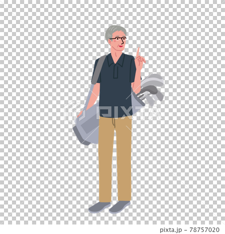 アクティブシニア　ゴルフバッグを持つシニアの男性イラスト 78757020