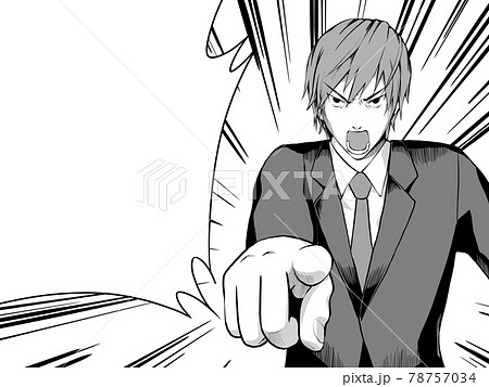 漫画風 指差して怒るサラリーマン 集中線 吹き出しありのイラスト素材