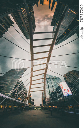 Chong Nonsi skywalk arch bridge at sky train station BTS in Sathorn business district in Bangkok 78757200