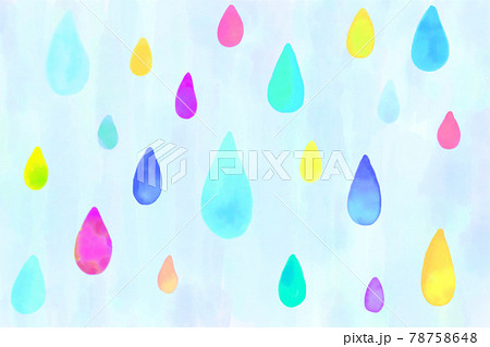 水彩風しずく 雨 カラフル 背景ありのイラスト素材