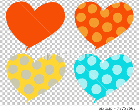 4色のハートのセット 赤 赤にオレンジのドット 黄色にグレーのドット 水色に白のドット のイラスト素材 4色のハートのセット 赤 赤にオレンジのドット 黄色にグレーのドット 水色に白のドット のイラスト素材