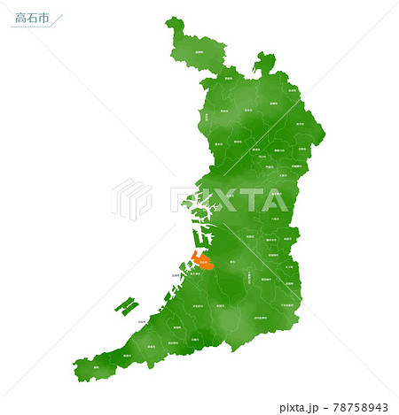 水彩風の地図 大阪府 高石市のイラスト素材
