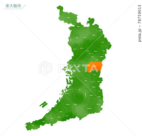 水彩風の地図 大阪府 東大阪市のイラスト素材