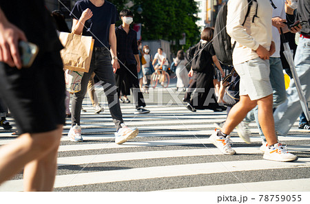 東京　渋谷スクランブル交差点　2021年6月17日　緊急事態宣言解除決定日 78759055