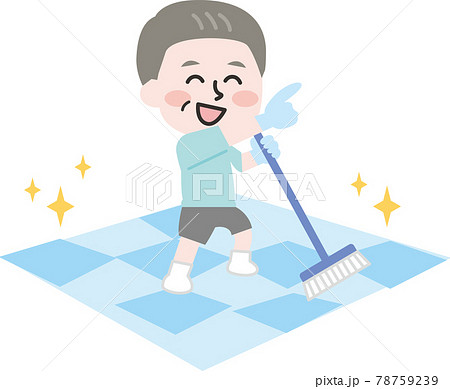 二頭身_指差し浴室シニア男性清掃員 78759239