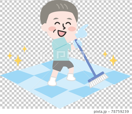 二頭身_指差し浴室シニア男性清掃員 78759239