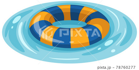 Striped blue and yellow swimming ring in the water isolated Striped blue and yellow swimming ring in the water isolated 78760277