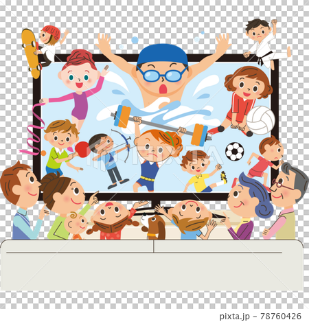 與一家三代人一起在電視上觀看體育賽事 78760426