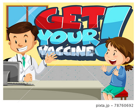 Get Your Vaccine font banner with a girl meets a doctor cartoon character 78760692