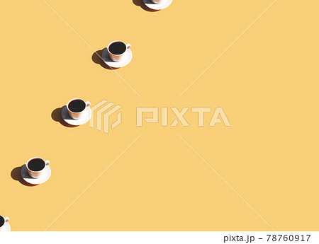 Pattern of coffee cup and plate, shadow of sun on beige terracotta background 78760917