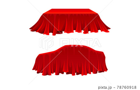 Red Silk Cloth or Smooth Fabric Covering Different Objects Vector Set 78760918