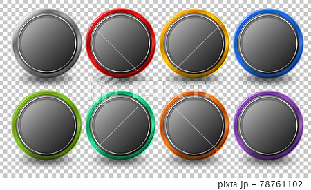 Set of rounded circle button with metal frame isolated on transparent background 78761102