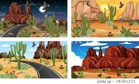 Different desert forest scenes with animals and plants 78761215