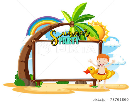 Empty banner board with a boy on the beach isolated 78761860