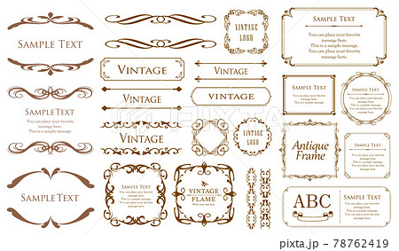 エレガントなフレームデザイン、アンティークな罫線、ビンテージ調のプレート エレガントなフレームデザイン、アンティークな罫線、ビンテージ調のプレート 78762419