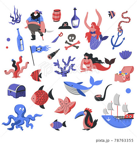 Sea and marine life, pirates and underwater life Sea and marine life, pirates and underwater life 78763355
