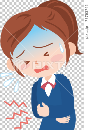 お腹痛い女子学生のイラスト素材