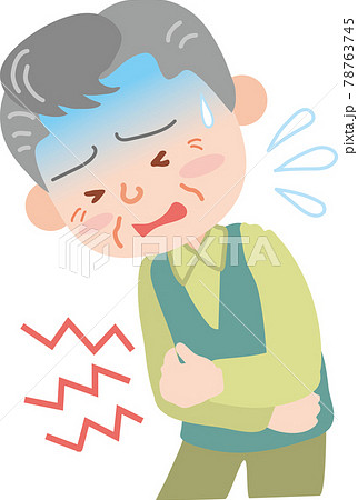 お腹が痛い高齢男性のイラスト素材