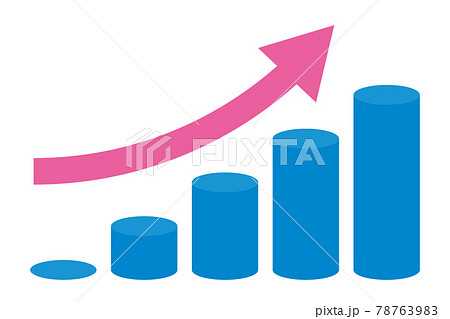 右肩上がりの棒グラフ 円柱 のイラストのイラスト素材